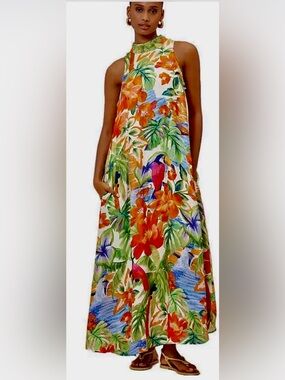 Farm Rio Halter Maxi Dress Floral Tropical Anthropologie Size Medium